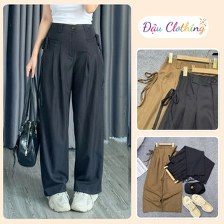 Quần ống rộng bigsize nữ cạp cao có túi hộp kèm dây buộc nơ nữ tính chất cotton lạnh mềm mát QNT