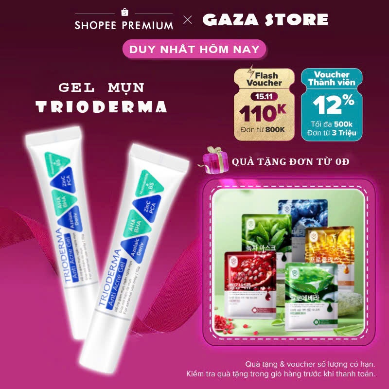 Kem Giảm Mụn Trioderma Anti Acne Gel 15g Hỗ Trợ Sáng Da, Kiềm Dầu Se Khít Lỗ Chân Lông, Phục Hồi