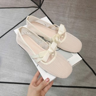 [FROM RỘNG LÙI 1SZ] Giày Bệt Lưới Phối Nơ Xinh Nhẹ Nhàng Mã T124