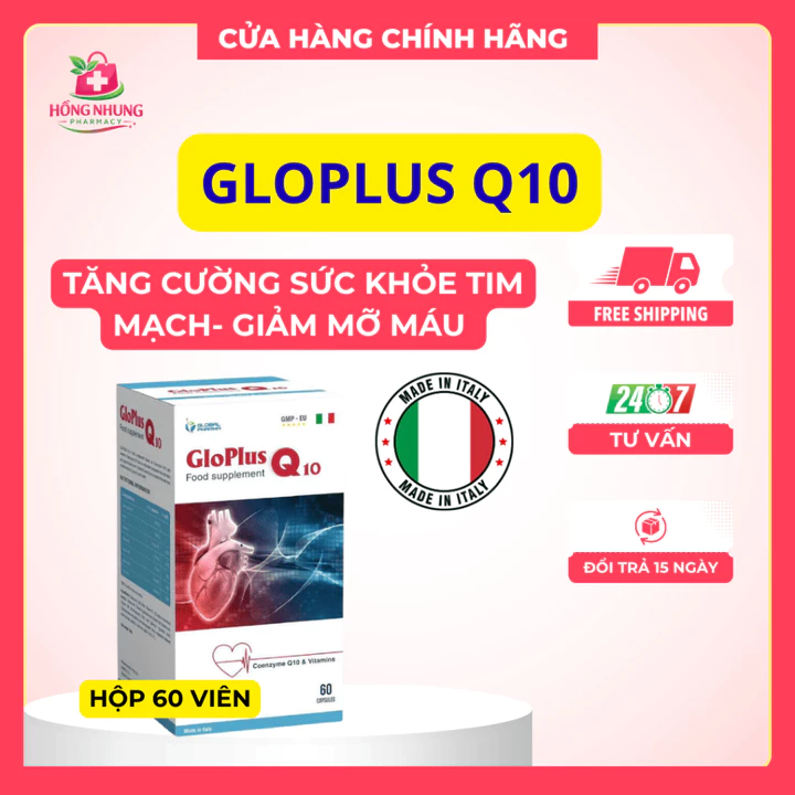 Viên Uống Bổ Tim Mạch GloPlus Q10Hỗ Trợ Giảm Xơ Vữa Động Mạch, Tăng Cường Sức Khỏe Tim