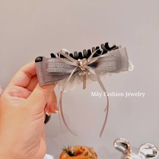 Kẹp chuối 10cm thiết kế đính nơ ruybang xám cao cấp • Mây Fashion Jewelry - K42620
