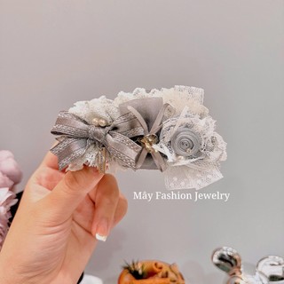 Kẹp chuối 10cm thiết kế đính nơ ruybang xám cao cấp • Mây Fashion Jewelry - K42620