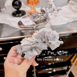 Kẹp chuối 10cm thiết kế đính nơ ruybang xám cao cấp • Mây Fashion Jewelry - K42620