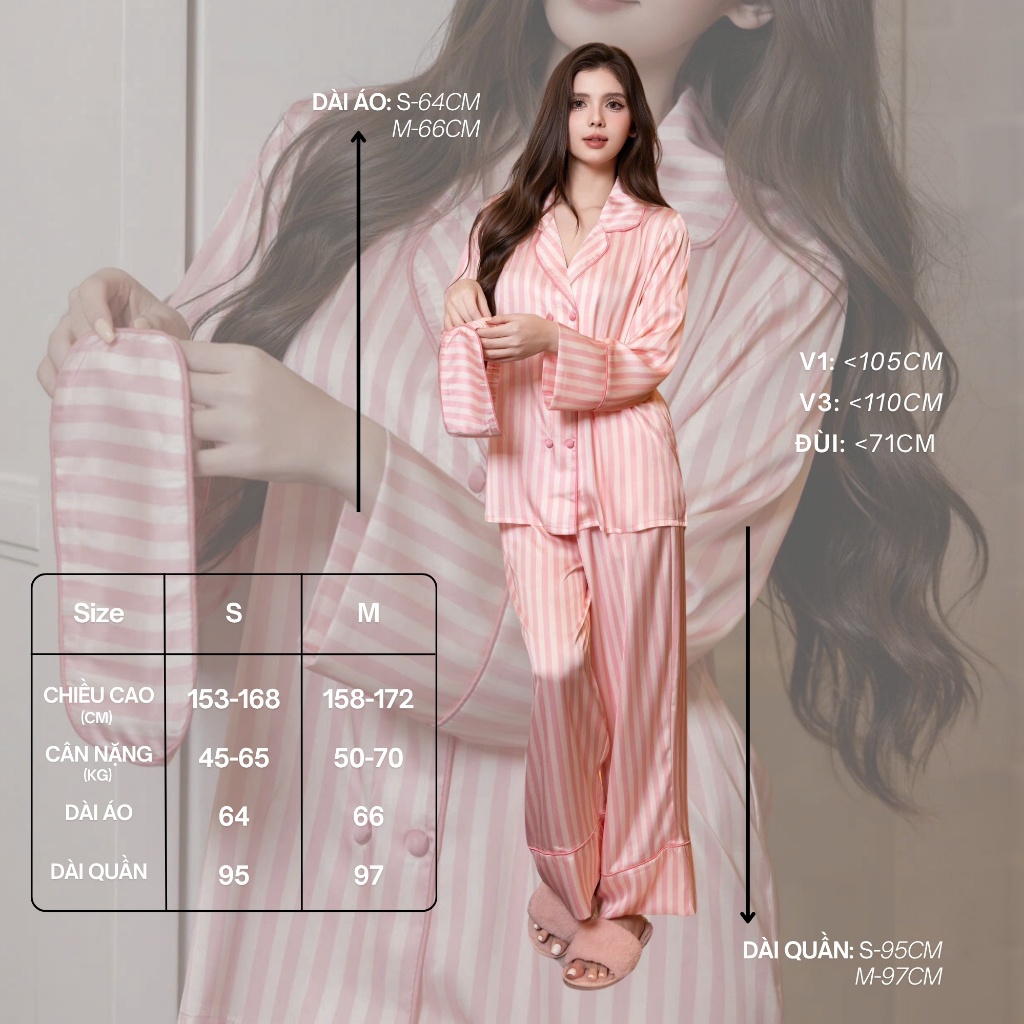 Pijama Tiểu Thư Form Vest Họa Tiết Sọc Hồng Tặng Bịt Mắt Vải Lụa Latin Cao Cấp - Đồ Bộ Lụa Mơ LM142