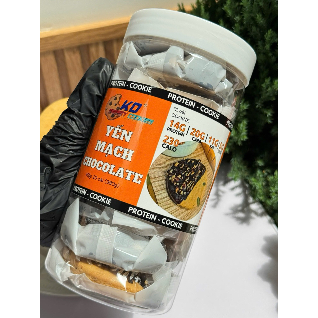 Bánh cookies protein, bánh quy ăn kiêng KD Shop vị yến mạch chocolate hộp 10 bánh