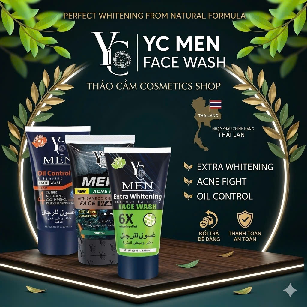 Sữa Rửa Mặt Nam YC Men Thái Lan 100ml – Kiềm Dầu, Ngừa Mụn, Dưỡng Sáng Da, Oil Control & Acne