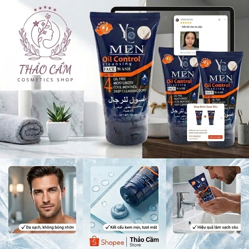 Sữa Rửa Mặt Nam YC Men Thái Lan 100ml – Kiềm Dầu, Ngừa Mụn, Dưỡng Sáng Da, Oil Control & Acne