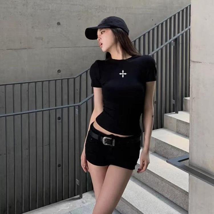 BOOM Áo Baby Tee Nữ Cotton Ôm Body-Áo Thun Ngắn Tay Y2K In Hình PhongCách Mùa Hè, Cổ Tròn Hàng Đầucách hàn quốc phong#10