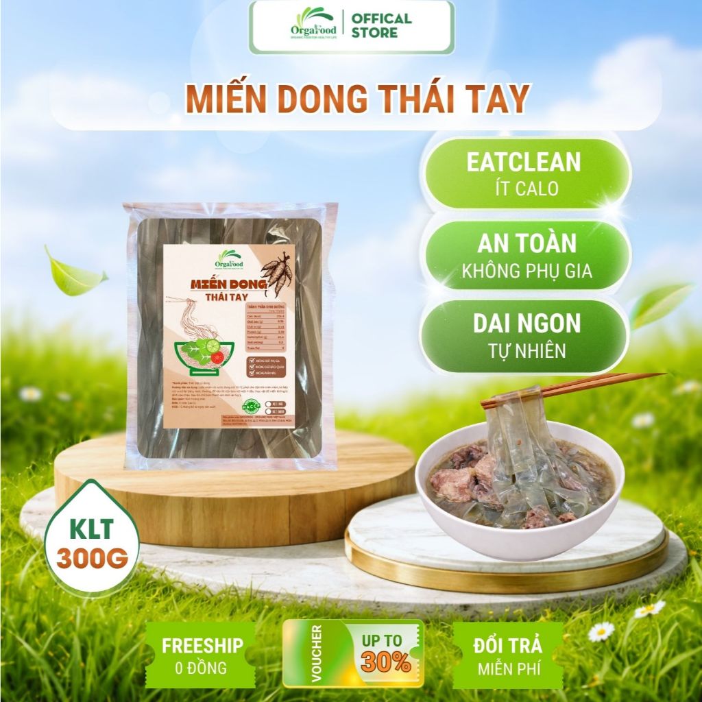 Miến dong thái tay sợi to Orgafood 300g, ăn kiêng, ăn chay, healthy, giảm cân, cho người tiểu đường
