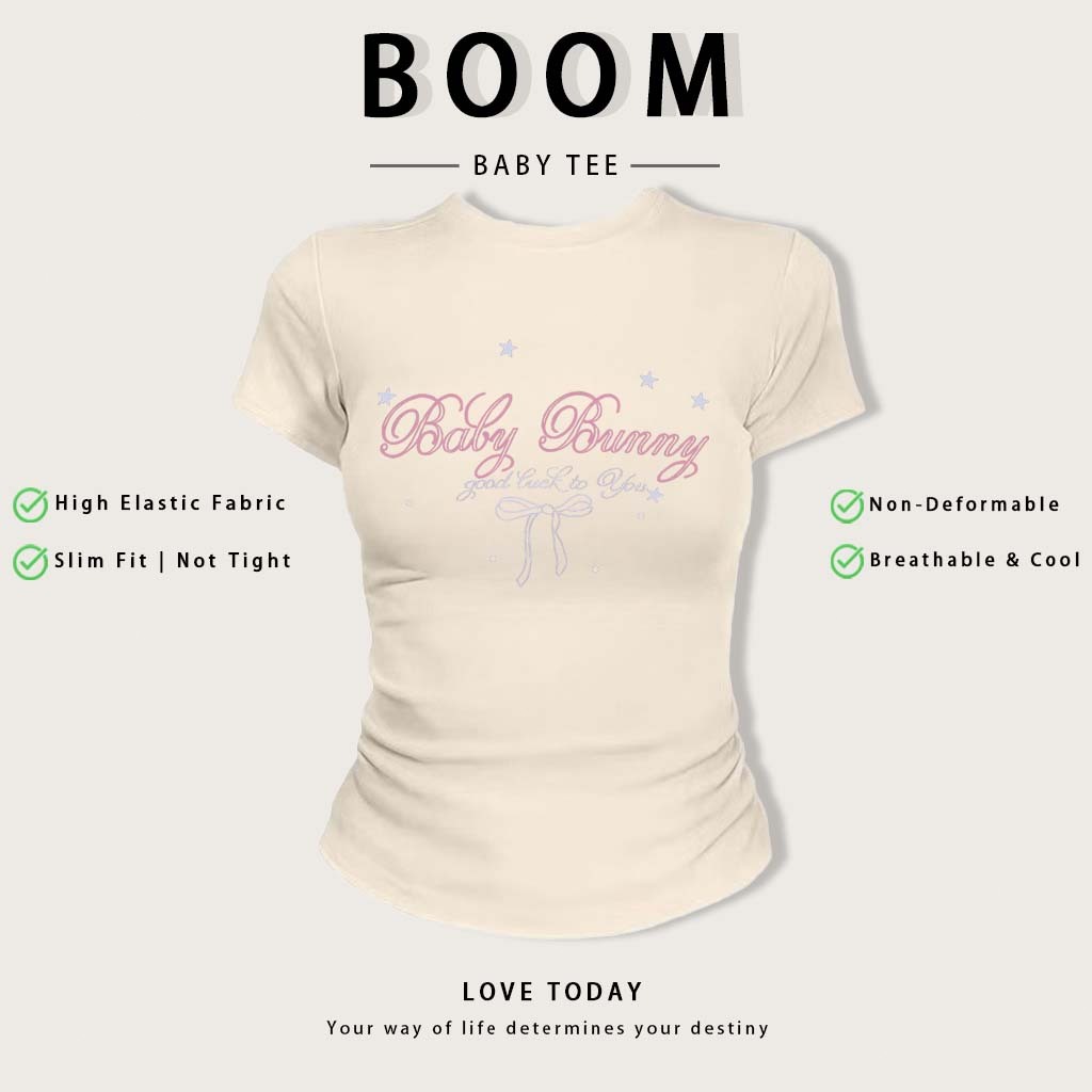 BOOM Áo Baby Tee Nữ Cotton Ôm Body-Áo Thun Ngắn Tay Y2K In Hình PhongCách Mùa Hè, Cổ Tròn Hàng Đầucách hàn quốc phong#15