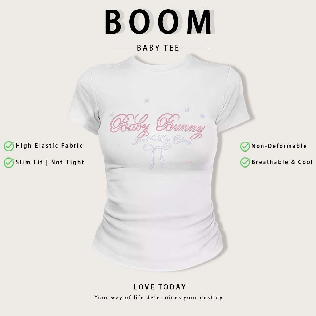 BOOM Áo Baby Tee Nữ Cotton Ôm Body-Áo Thun Ngắn Tay Y2K In Hình PhongCách Mùa Hè, Cổ Tròn Hàng Đầucách hàn quốc phong#15