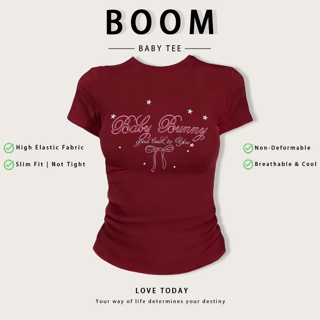BOOM Áo Baby Tee Nữ Cotton Ôm Body-Áo Thun Ngắn Tay Y2K In Hình PhongCách Mùa Hè, Cổ Tròn Hàng Đầucách hàn quốc phong#15