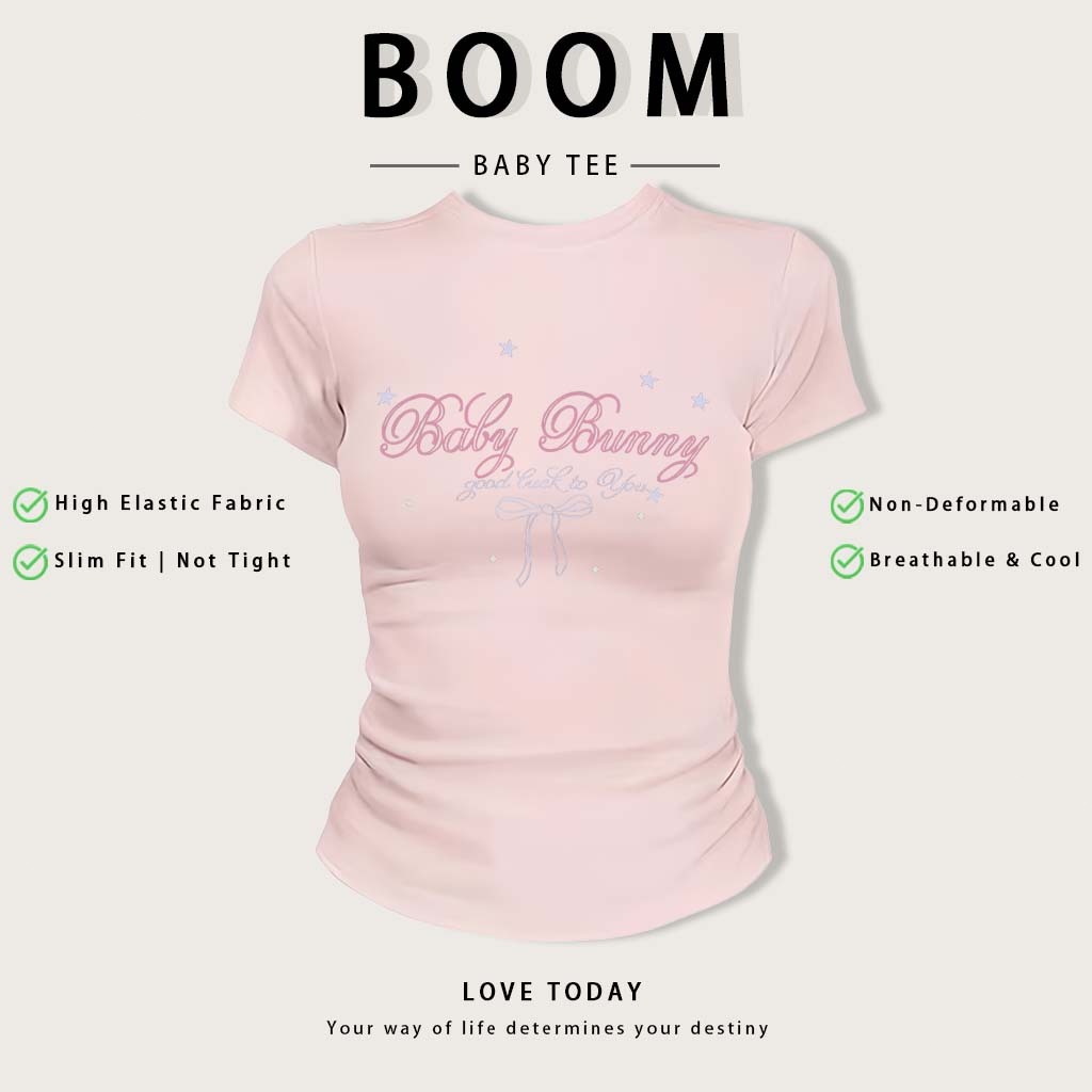 BOOM Áo Baby Tee Nữ Cotton Ôm Body-Áo Thun Ngắn Tay Y2K In Hình PhongCách Mùa Hè, Cổ Tròn Hàng Đầucách hàn quốc phong#15