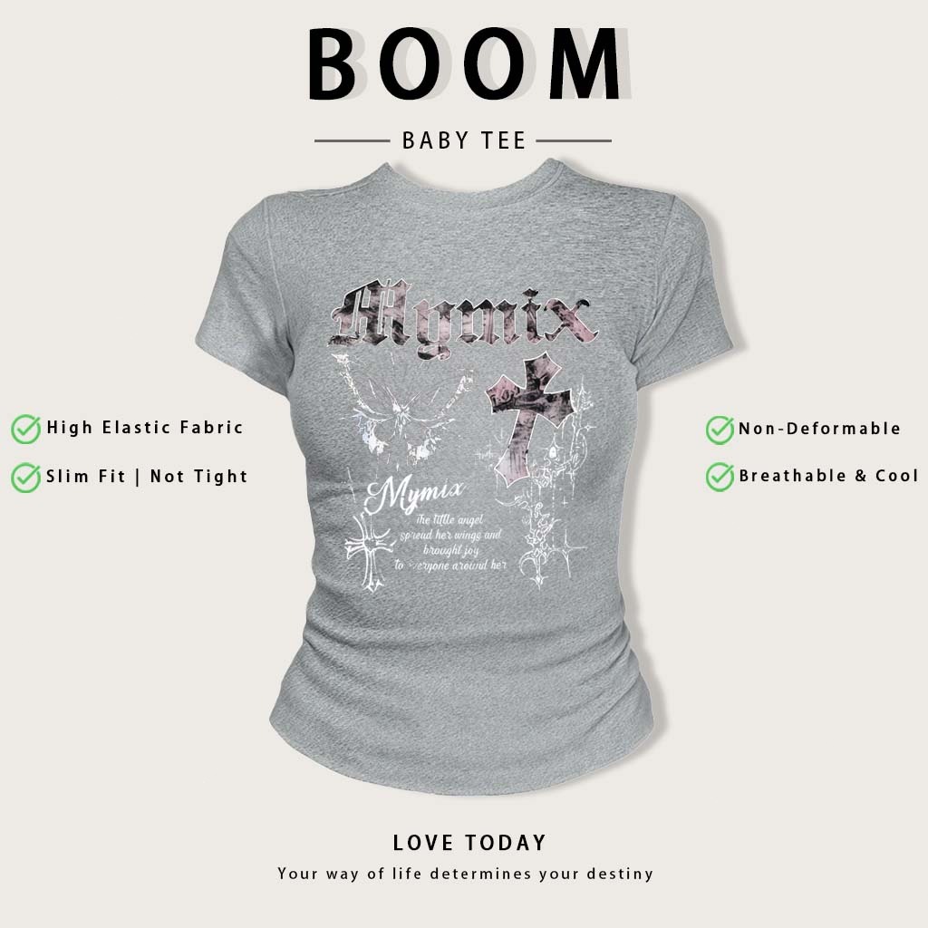 BOOM Áo Baby Tee Nữ Cotton Ôm Body-Áo Thun Ngắn Tay Y2K In Hình PhongCách Mùa Hè, Cổ Tròn Hàng Đầucách hàn quốc phong#16