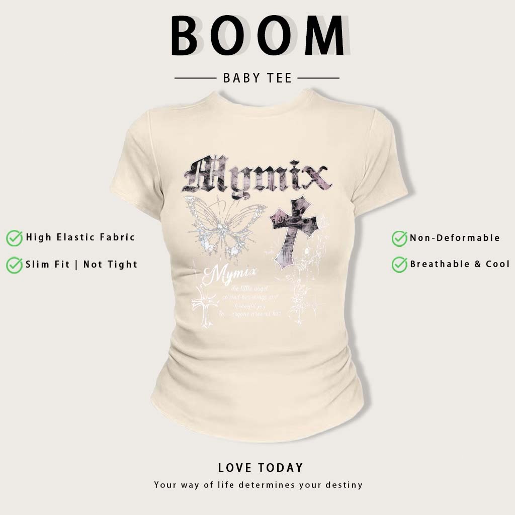 BOOM Áo Baby Tee Nữ Cotton Ôm Body-Áo Thun Ngắn Tay Y2K In Hình PhongCách Mùa Hè, Cổ Tròn Hàng Đầucách hàn quốc phong#16