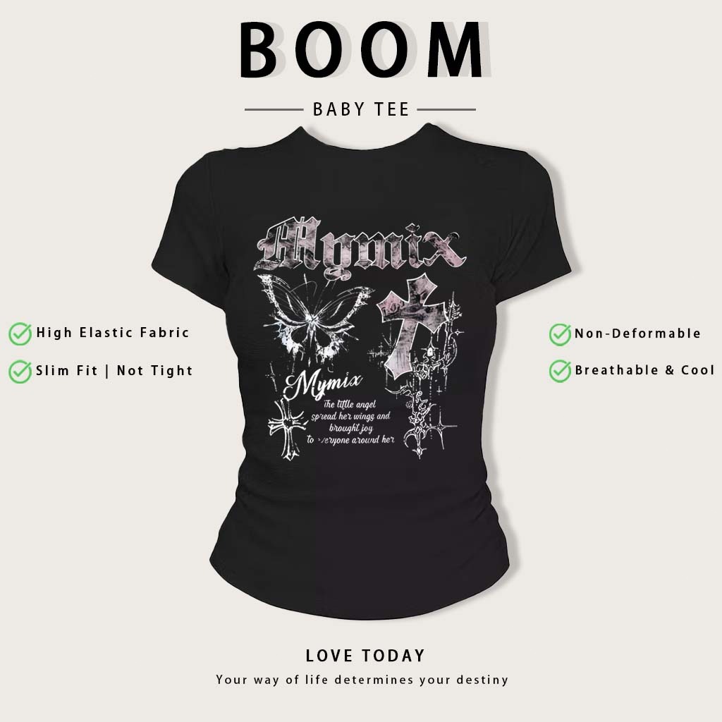 BOOM Áo Baby Tee Nữ Cotton Ôm Body-Áo Thun Ngắn Tay Y2K In Hình PhongCách Mùa Hè, Cổ Tròn Hàng Đầucách hàn quốc phong#16
