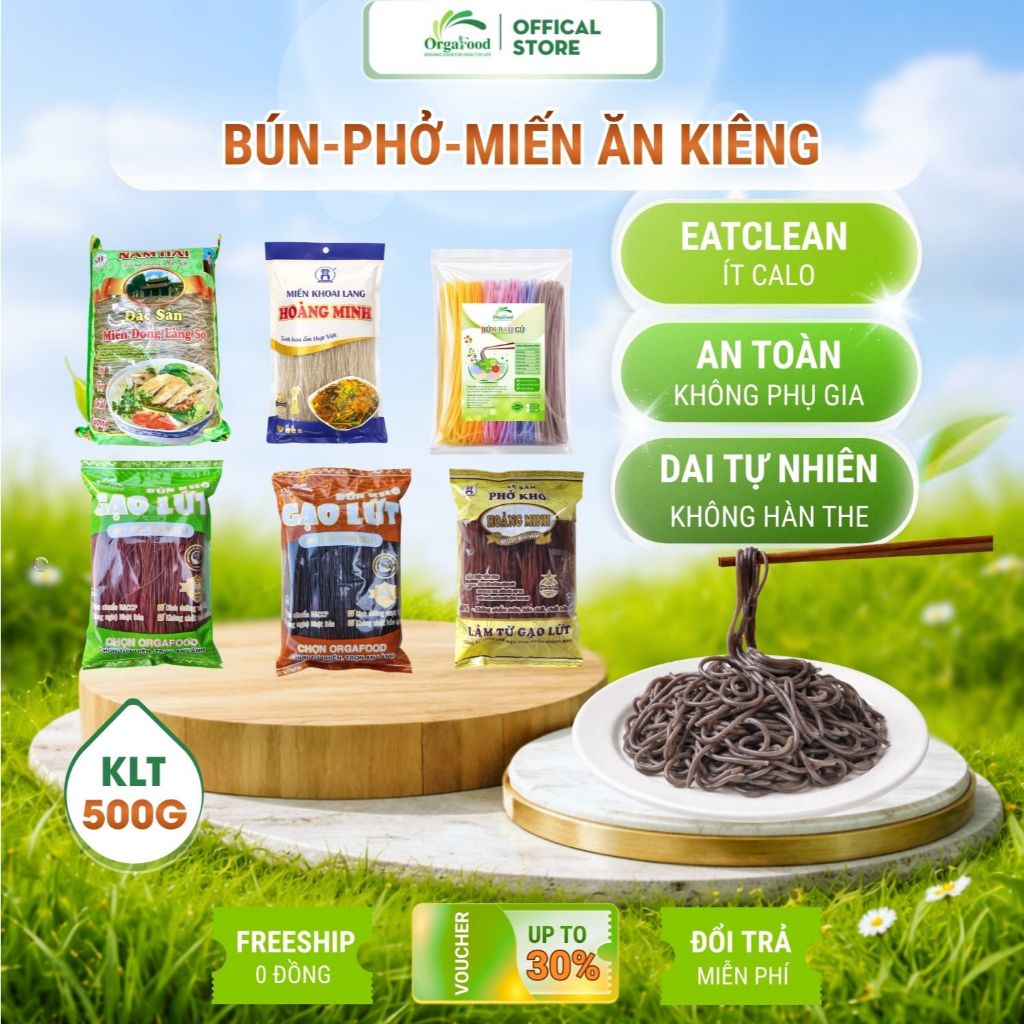 Bún gạo lứt đỏ đen, Phở gạo lứt, Miến dong làng so, Miến khoai lang, nui gạo lứt, bánh canh lứt