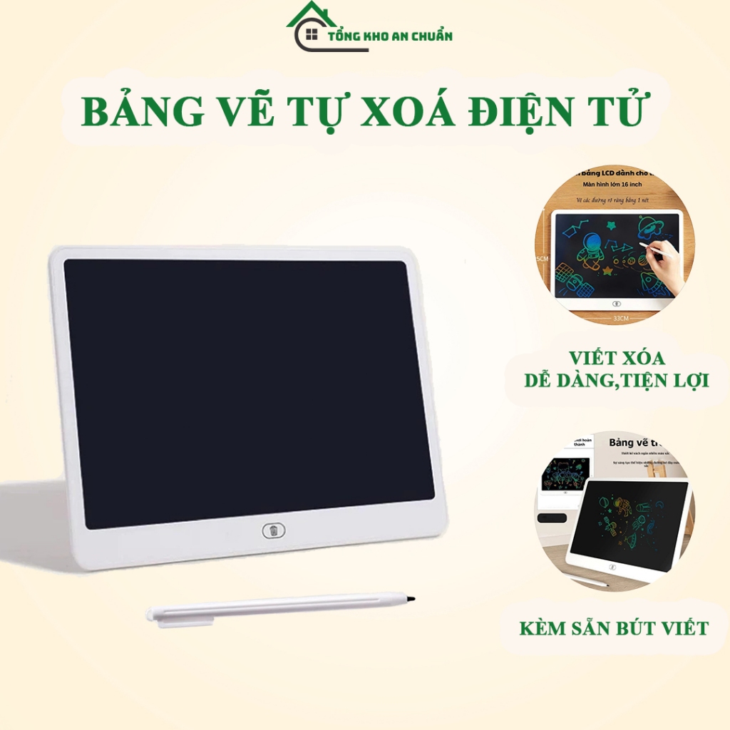 Bảng vẽ tự xóa điện tử, bảng viết vẽ thông minh 13-16 inch màn hình LCD đa sắc đồ họa đẹp kèm bút vẽ