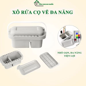 Xô rửa cọ vẽ pha đựng màu nước 3 chức năng,có nắp khay rửa làm sạch cọ vẽ đa năng tiện lợi