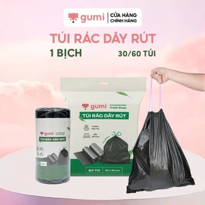Túi rác Gumi túi đựng rác có dây rút tự phân huỷ bịch size 50x55cm túi đen đựng rác có quai