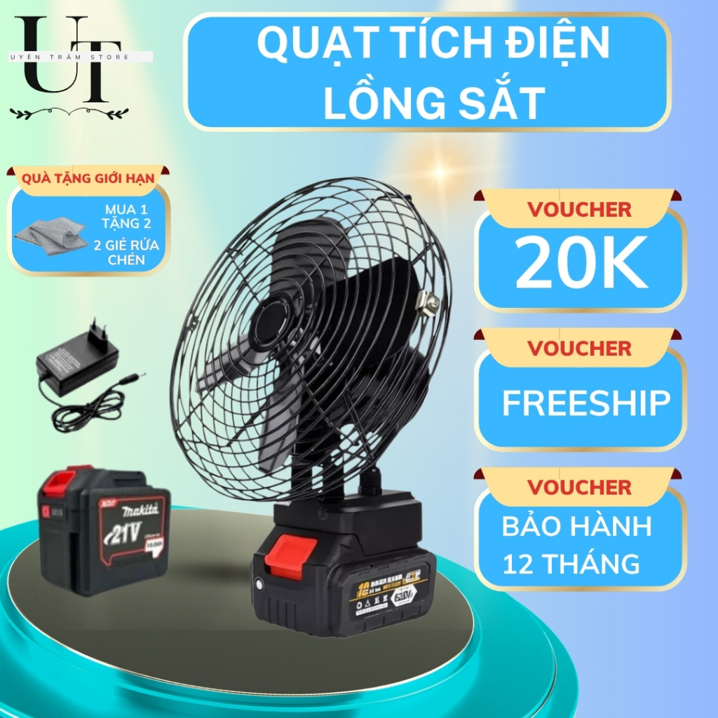 Quạt Tích Điện Lồng Sắt Makita, Đế Pin 21V - 2 Mức Gió, Sử Dụng 12-18 Tiếng, Kích Thước 8 Inch, Tiện Lợi, Dễ Dùng, Hót