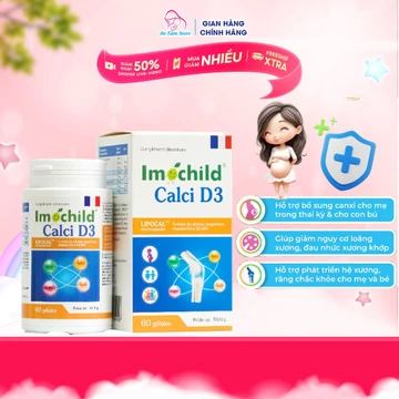 imochild Calci D3, Canxi sinh học dạng viên cho trẻ từ 6 tuổi ,Canxi cho bà bầu Hộp 60 viên