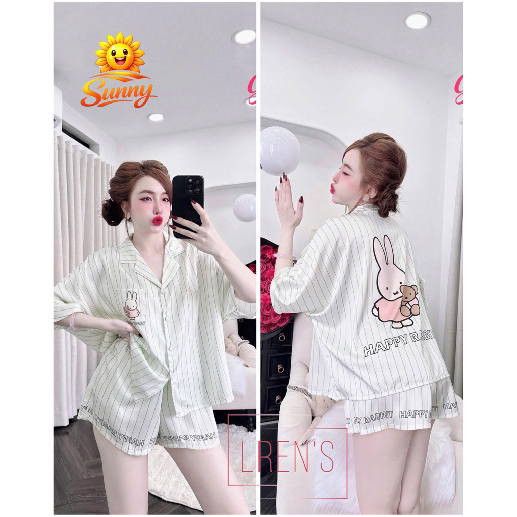 [ Size<68kg ]Đồ mặc nhà nữ áo tay ngắn quần đùi form cánh dơi hoạ tiết sang chảnh chất lụa mềm mịn mát