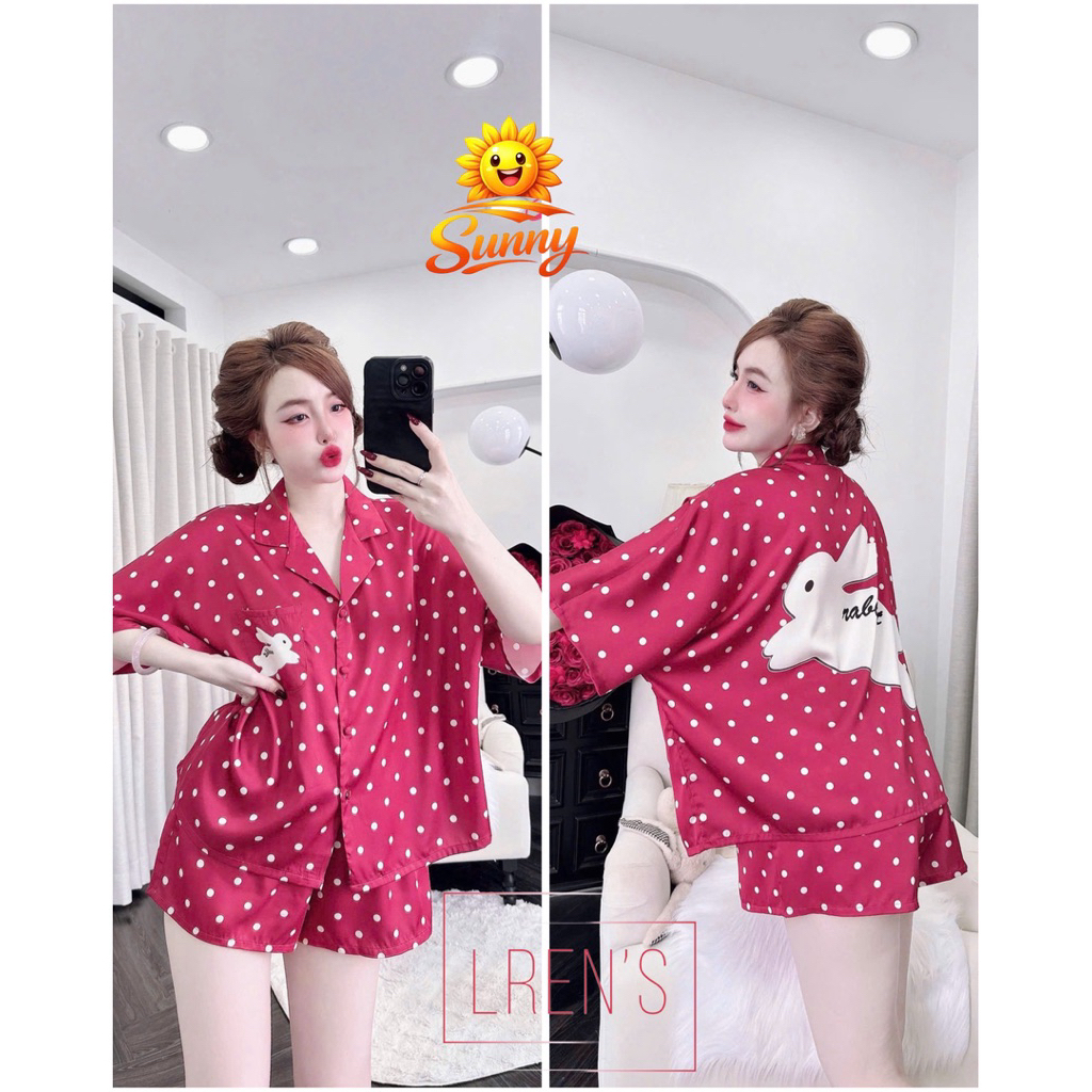 [ Size<68kg ]Đồ mặc nhà nữ áo tay ngắn quần đùi form cánh dơi hoạ tiết sang chảnh chất lụa mềm mịn mát