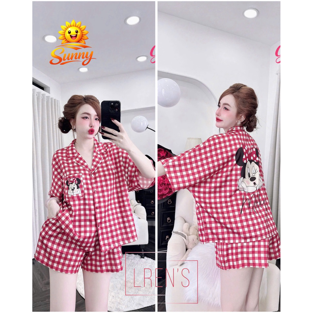 [ Size<68kg ]Đồ mặc nhà nữ áo tay ngắn quần đùi form cánh dơi hoạ tiết sang chảnh chất lụa mềm mịn mát
