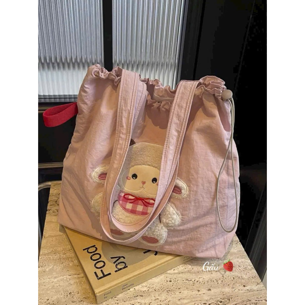 Túi tote gấu hồng size 40x33x11cm