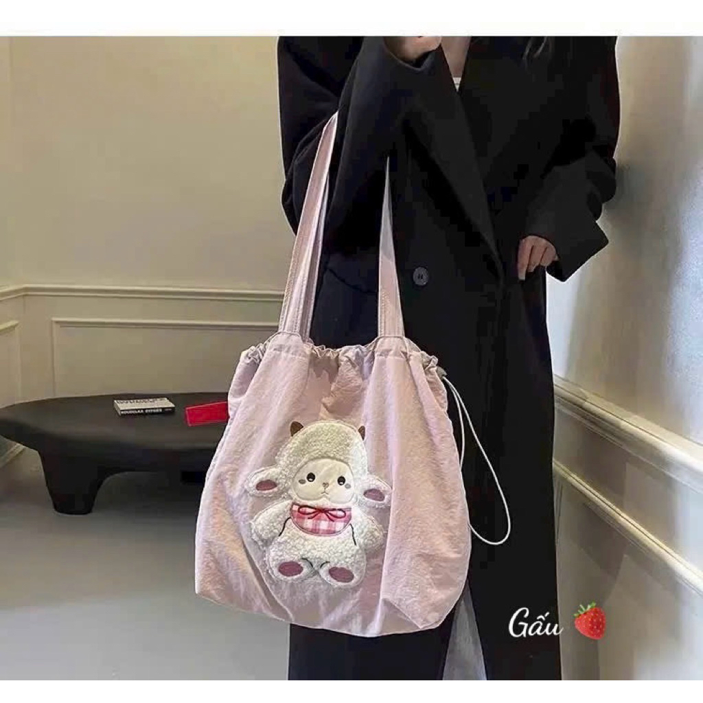 Túi tote gấu hồng size 40x33x11cm