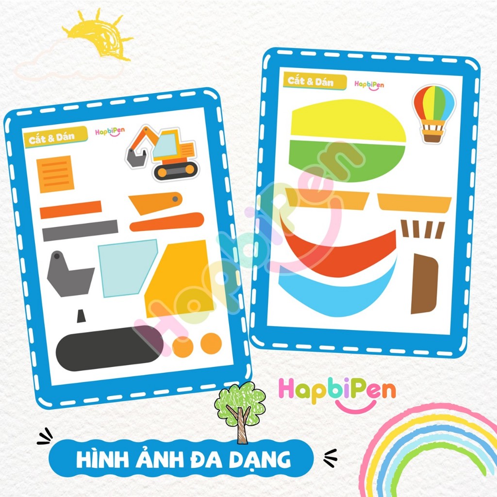 Đồ chơi tranh cắt dán cho bé với chủ đề phương tiện giao thông học liệu học tập gồm 32 trang A4 A5