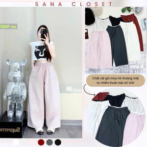 Quần Dài Nữ Gió Suông Thoáng Mát Cạp Cao Phối Viền Dáng Suông Basic Dễ Phối Q.Zhou | SANA CLOSET #9258