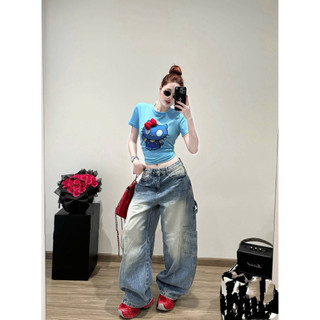 Áo phông cotton cổ tròn cộc tay hình mèo kèm nơ đỏ form babytee #20387