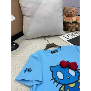 Áo phông cotton cổ tròn cộc tay hình mèo kèm nơ đỏ form babytee #20387