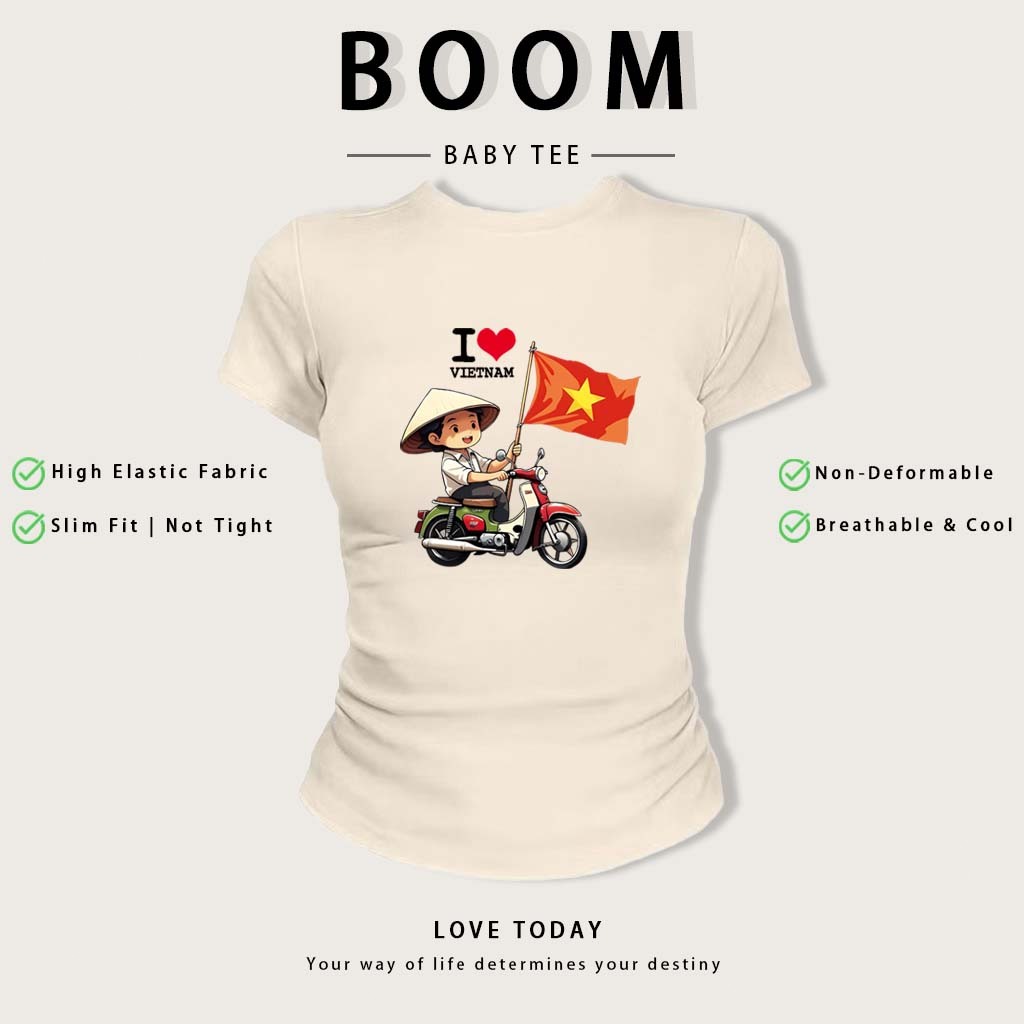 Áo Baby Tee Y2K Cotton Ôm Body | Áo Thun Nữ Tay Ngắn Cổ Tròn In Lá Cờ Việt Nam Phong Cách Hàn Quốc Mùa Hè (BOOM) #01