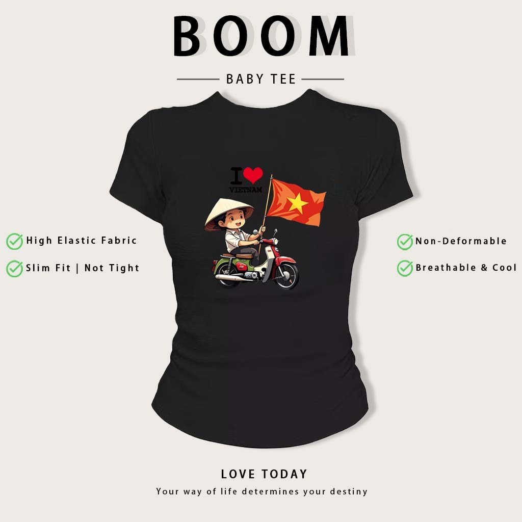Áo Baby Tee Y2K Cotton Ôm Body | Áo Thun Nữ Tay Ngắn Cổ Tròn In Lá Cờ Việt Nam Phong Cách Hàn Quốc Mùa Hè (BOOM) #01