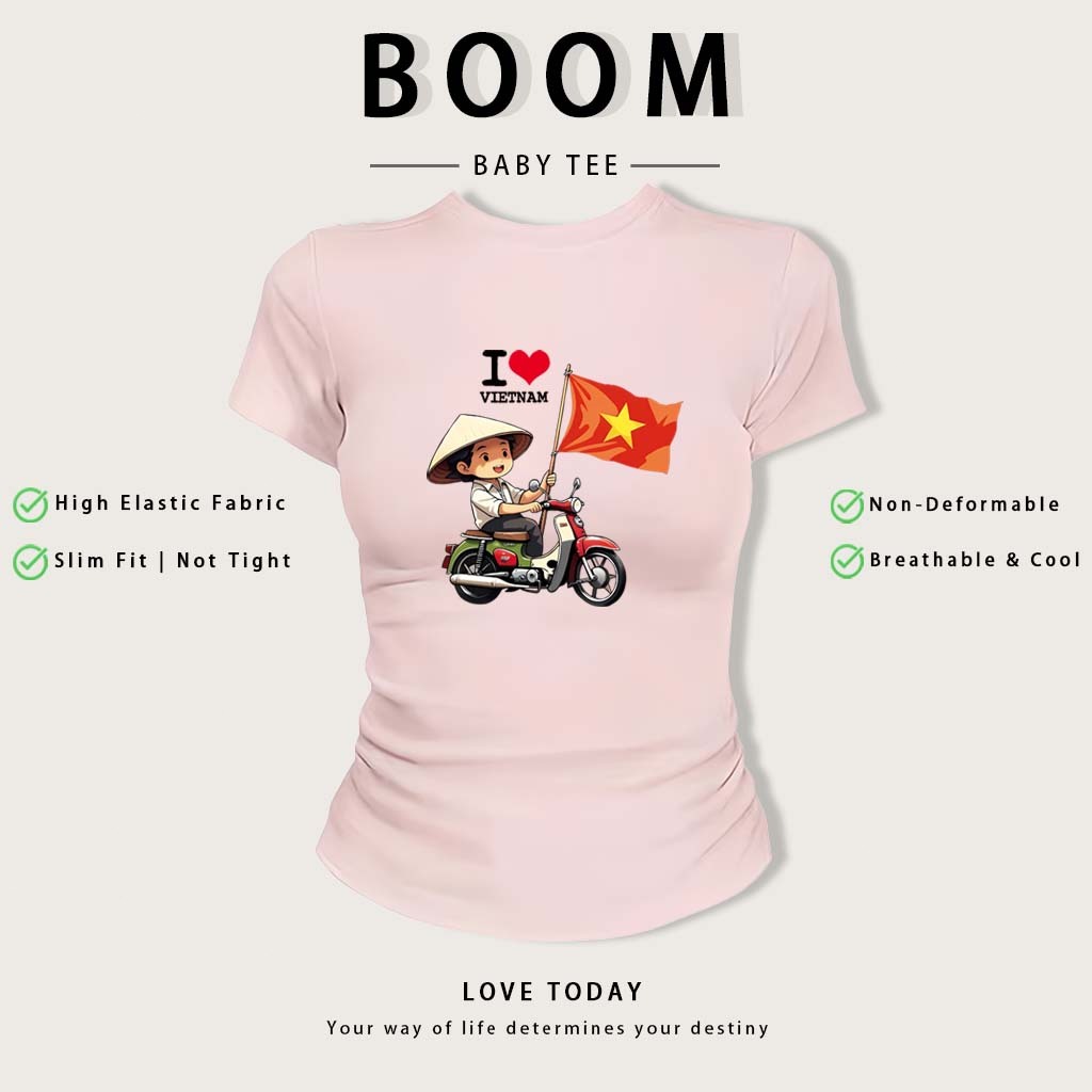 Áo Baby Tee Y2K Cotton Ôm Body | Áo Thun Nữ Tay Ngắn Cổ Tròn In Lá Cờ Việt Nam Phong Cách Hàn Quốc Mùa Hè (BOOM) #01