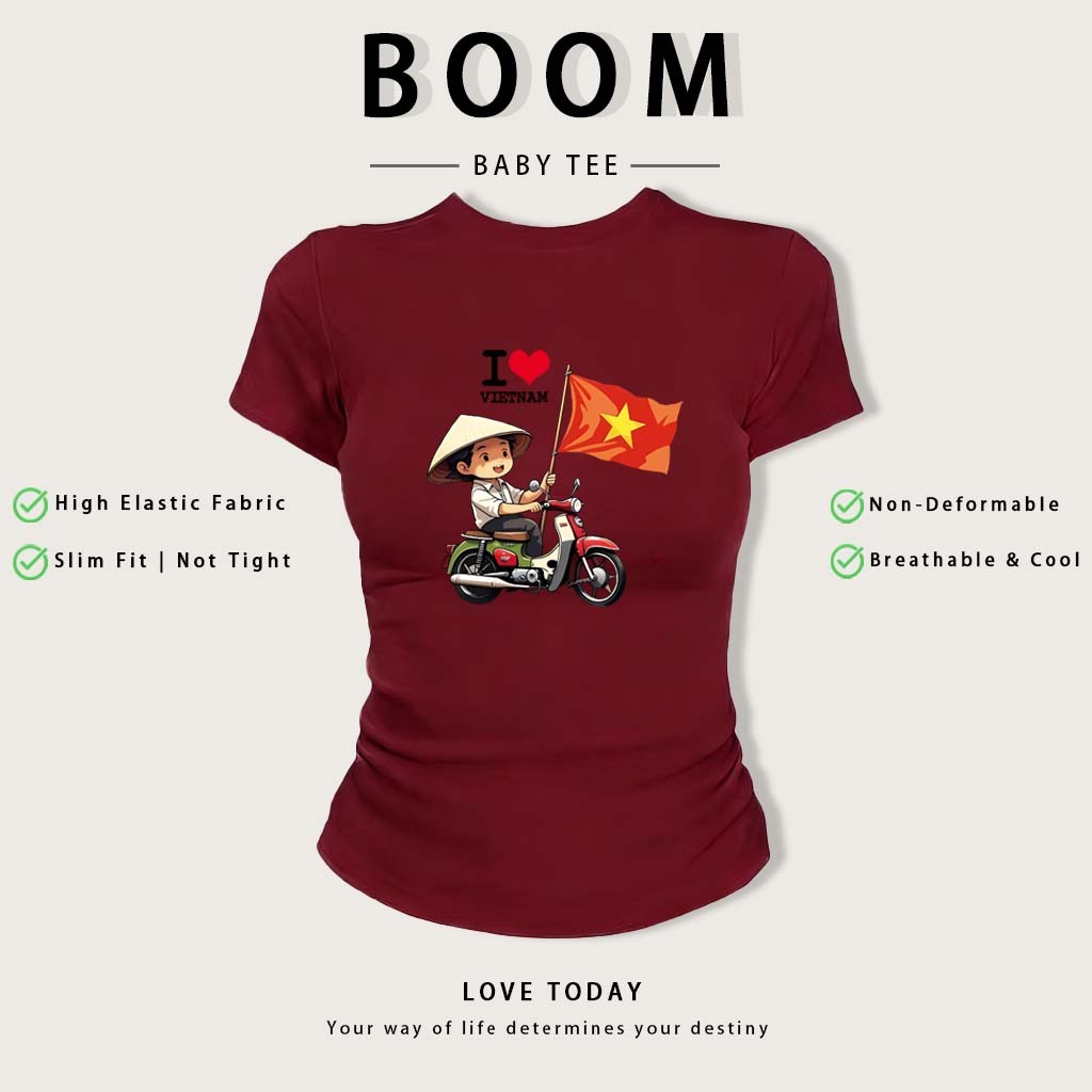 Áo Baby Tee Y2K Cotton Ôm Body | Áo Thun Nữ Tay Ngắn Cổ Tròn In Lá Cờ Việt Nam Phong Cách Hàn Quốc Mùa Hè (BOOM) #01