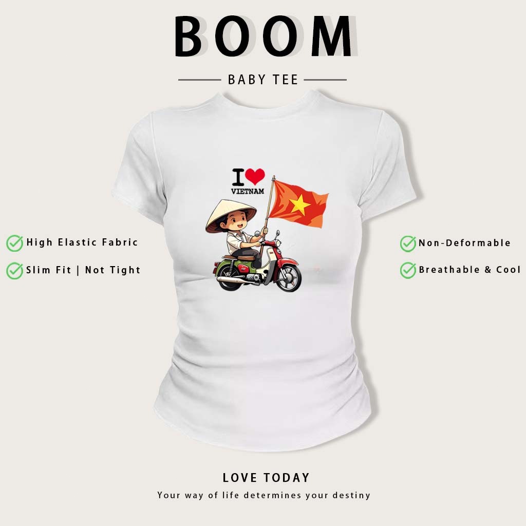 Áo Baby Tee Y2K Cotton Ôm Body | Áo Thun Nữ Tay Ngắn Cổ Tròn In Lá Cờ Việt Nam Phong Cách Hàn Quốc Mùa Hè (BOOM) #01