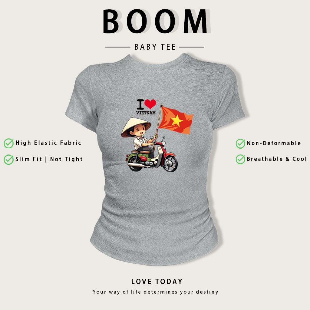 Áo Baby Tee Y2K Cotton Ôm Body | Áo Thun Nữ Tay Ngắn Cổ Tròn In Lá Cờ Việt Nam Phong Cách Hàn Quốc Mùa Hè (BOOM) #01