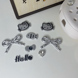 Bộ 8 charm MÈO BẠC - sẵn đế gắn, charm nhựa, phụ kiện dễ thương gắn dép, trang trí túi xách, dép lỗ