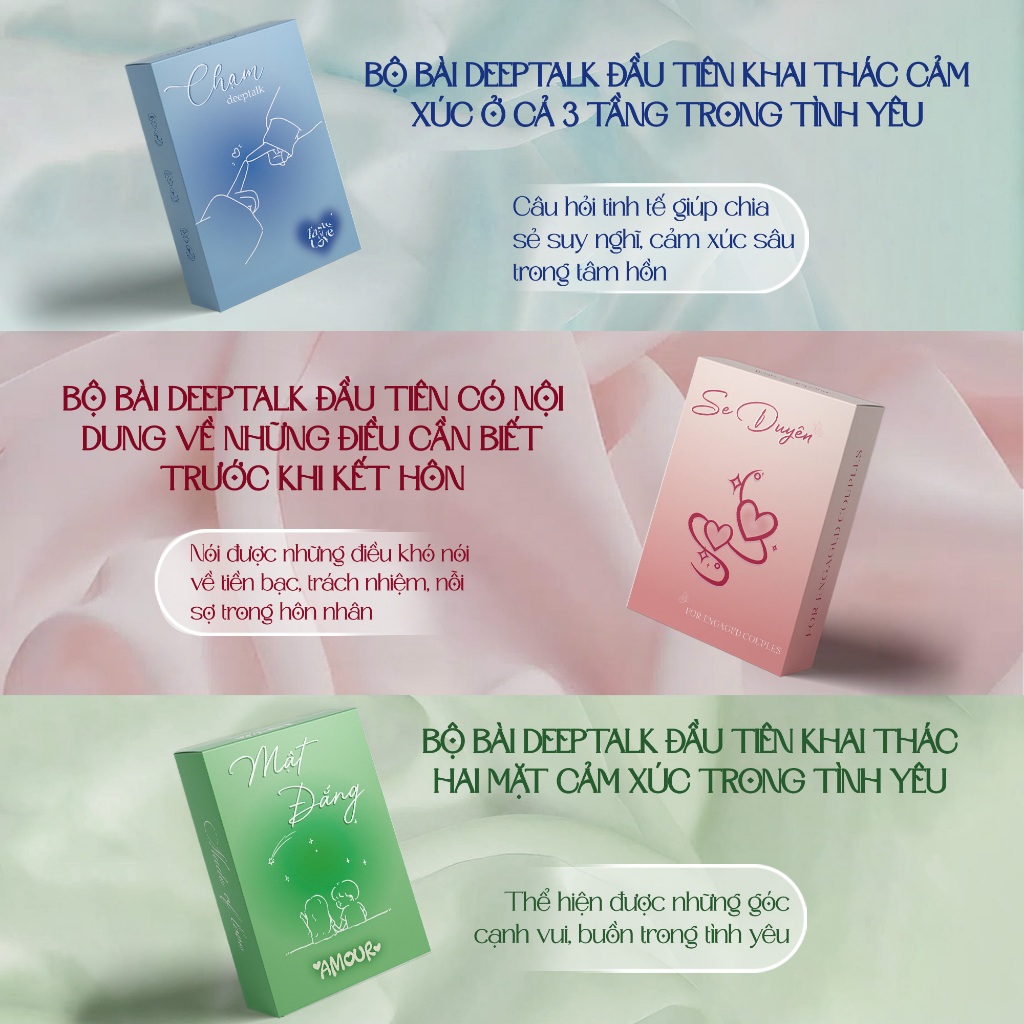 Bộ bài tình yêu combo Chạm Deeptalk,Se duyên, Mật đắng Boardgame dành cho cặp đôi thấu hiểu cảm xúc