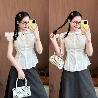 Áo Sơ Mi Nữ Cổ Sen Tay Phồng Dáng Ôm Nhẹ Thanh Lịch Dễ Thương Tôn Dáng Mặc Đi Làm Đi Chơi 247Store SM250