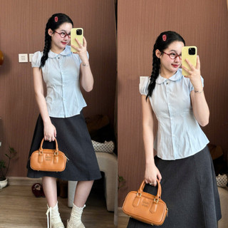 Áo Sơ Mi Nữ Cổ Sen Tay Phồng Dáng Ôm Nhẹ Thanh Lịch Dễ Thương Tôn Dáng Mặc Đi Làm Đi Chơi 247Store SM250