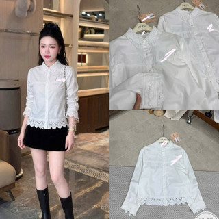 Áo sơ mi thô cổ ren thêu MM dài tay ren gấu #2685