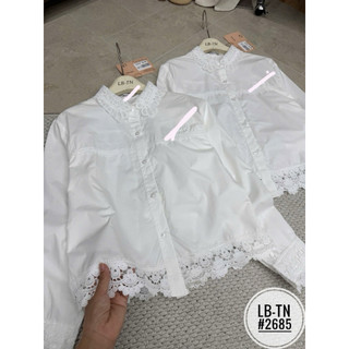 Áo sơ mi thô cổ ren thêu MM dài tay ren gấu #2685
