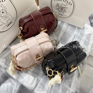 BST Mới Chio - Túi Chio Hộp Hến Khoá Xoay Chần Trám Kèm charm Gấu Tim