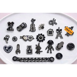 Set Charm Black Luxury Icon Cao Cấp, Charm Đen Đính Đá Sang Chảnh, Trang Trí Dép Túi Xách Phong Cách Thời Trang, Hot Tre