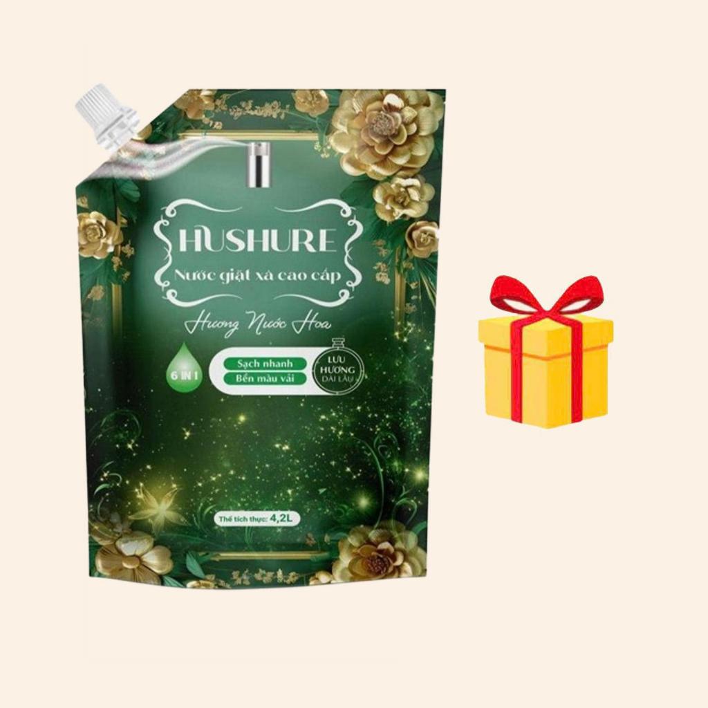 T680_ Combo (02 Bịch túi 4,2L) V170 Nước giặt xả hương nước hoa HUSHURE + (01 Túi 1000Ml) V05 Nước giặt xả túi đỏ